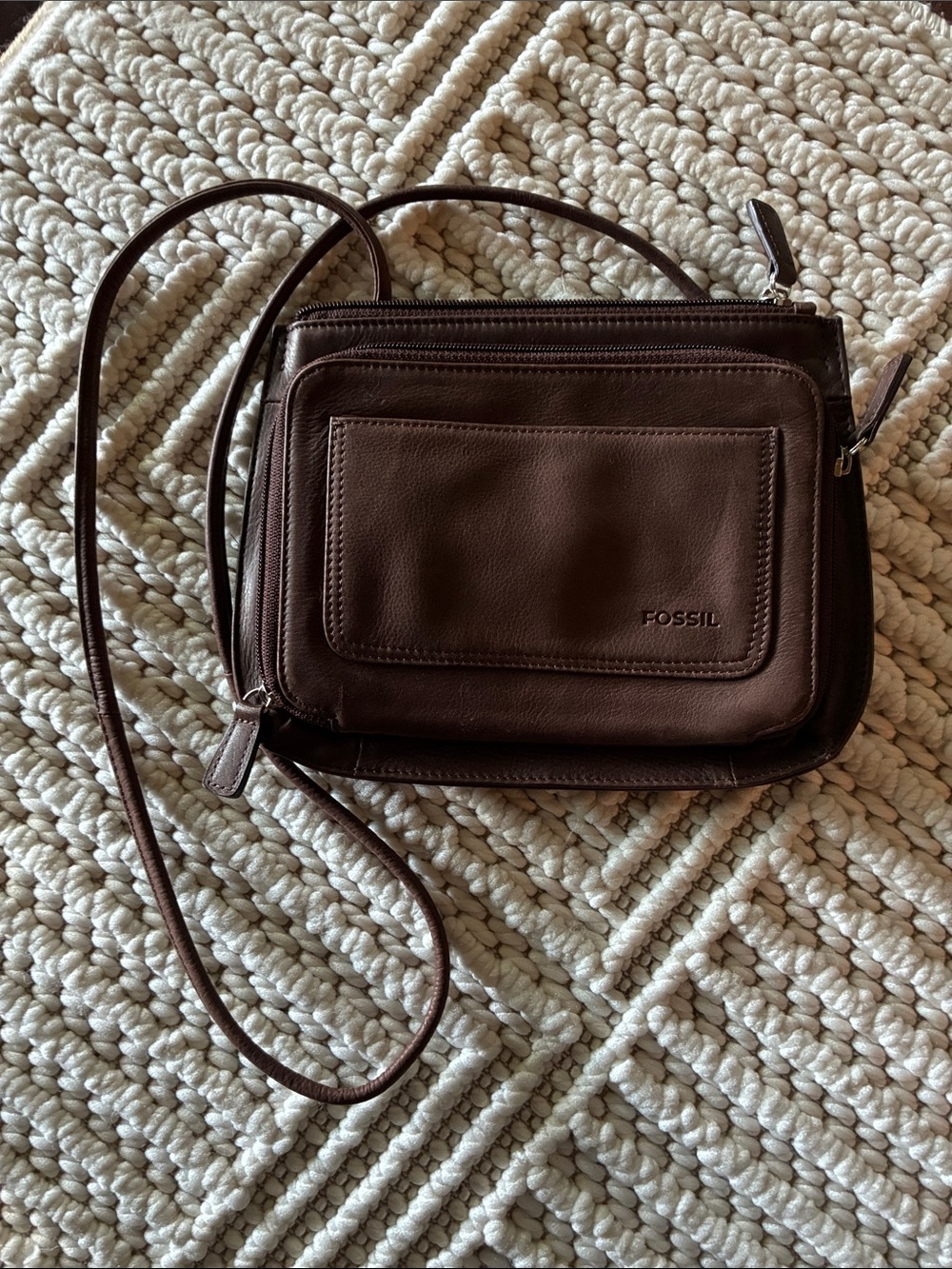 Fossil Dark Brown Leather Crossbody Bag